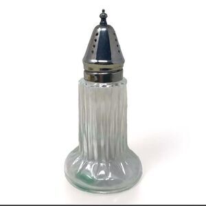 Vintage Towle Pressed Glass Sugar Shaker Powder Duster Silver Plate Salt 6” Tall